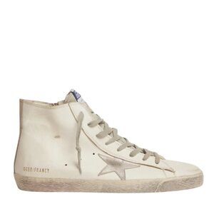 Golden Goose Francy White Leather Gray Suede Star Lace-Up Hi-Top Sneakers w/Box